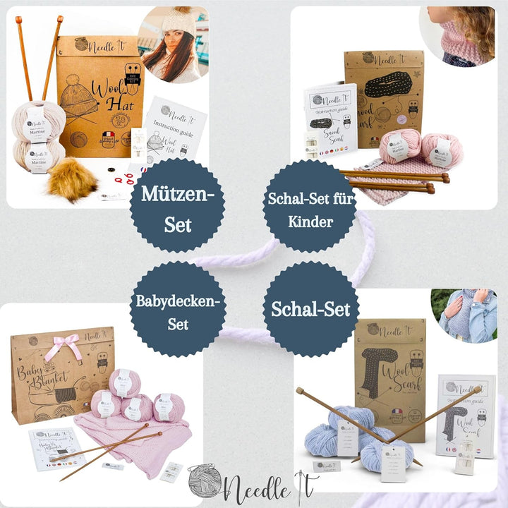 Strickset für Anfänger komplett mit Stricknadeln - Babydecke zum Selberstricken - Geschenkidee (Rosa