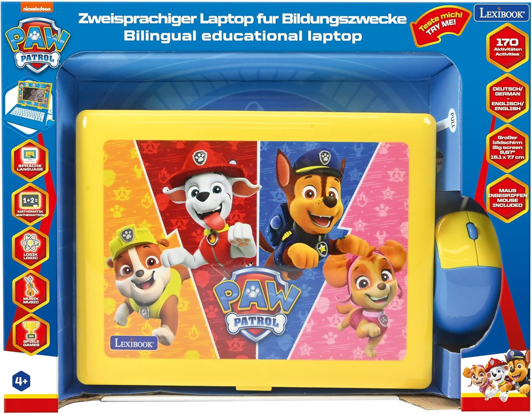 Lexibook, Paw Patrol, Zweisprachiger und pädagogischer Laptop Deutsch/Englisch, Spielzeug für Kinder