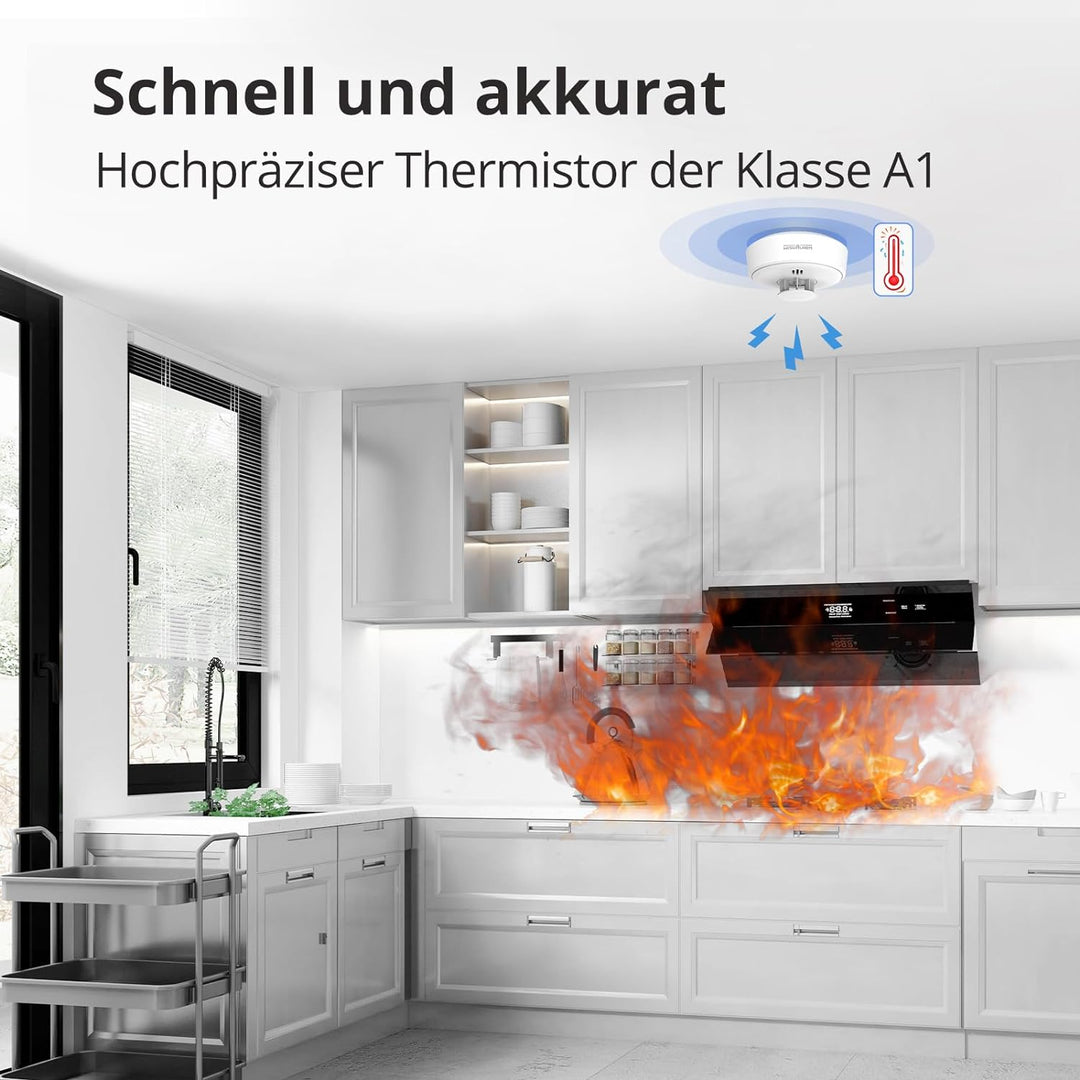 Hitzewarnmelder, 10 Jahre versiegelte Batterie, Hitzemelder Küche, Hitzewarnmelder kann ferngesteuer