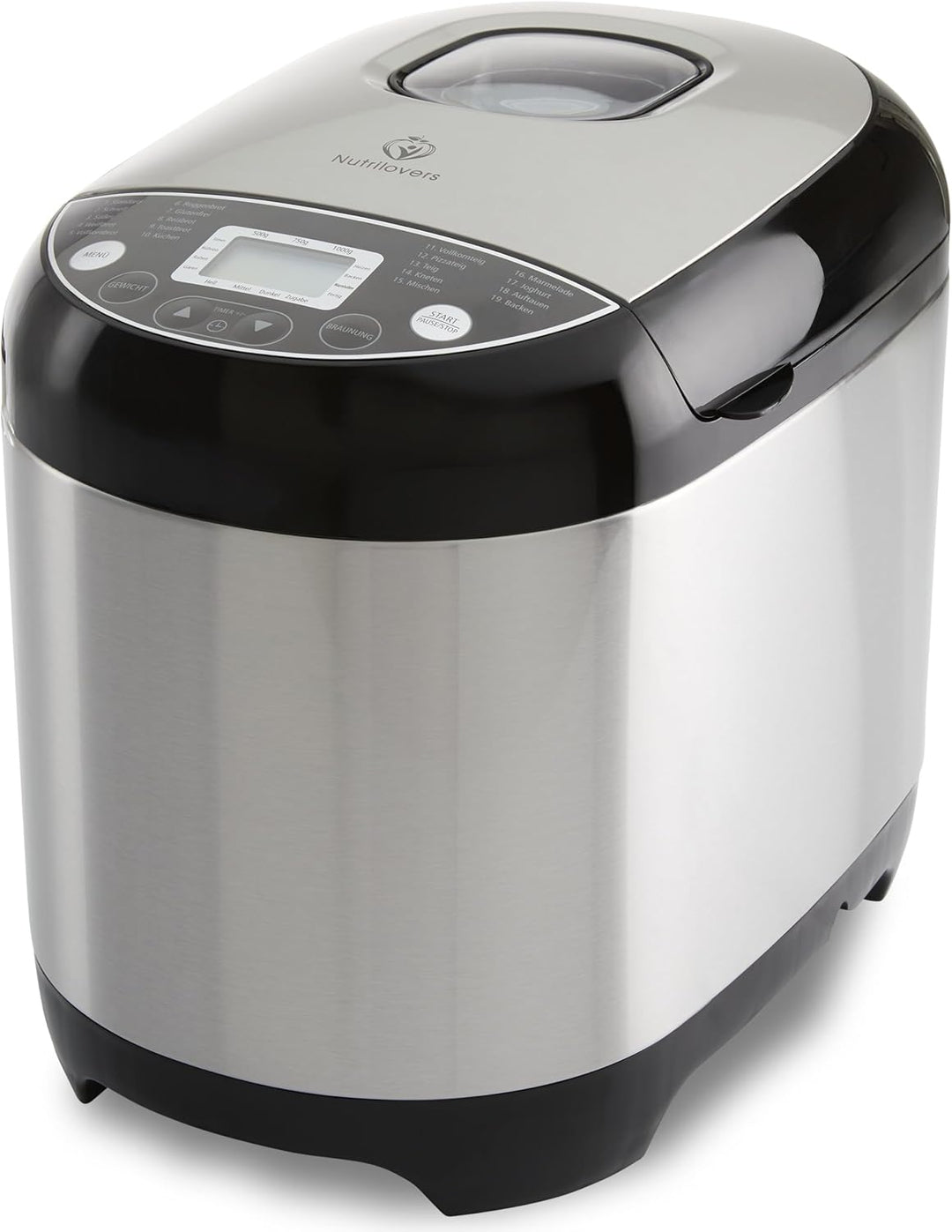 Nutrilovers NUTRI-BREAD-MAKER Edelstahl Brotbackautomat mit 19 Programmen, 3 Bräunungsstufen, Timer,