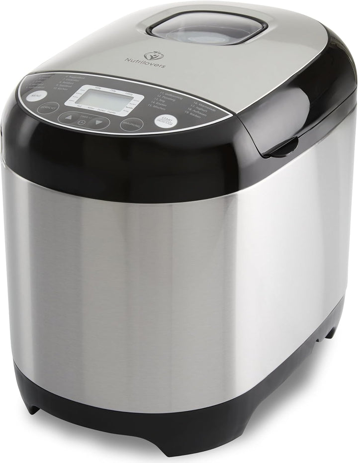 Nutrilovers NUTRI-BREAD-MAKER Edelstahl Brotbackautomat mit 19 Programmen, 3 Bräunungsstufen, Timer,