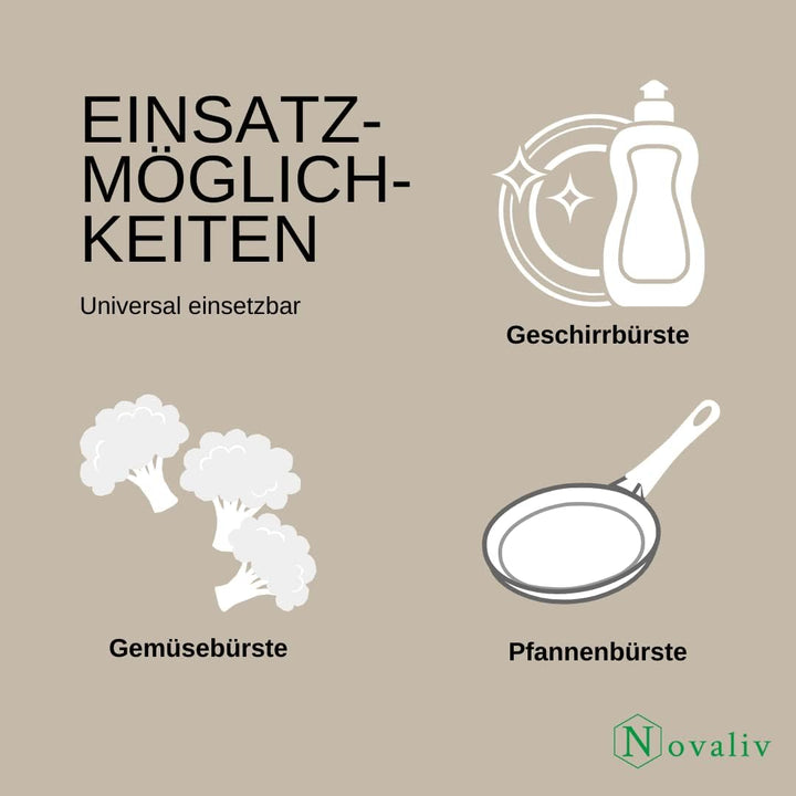 Novaliv 4X Ersatzbürste I Rosshaar I gross I Wechselkopf Abwaschbürste Küchenbürste Mixtopf Bürste S