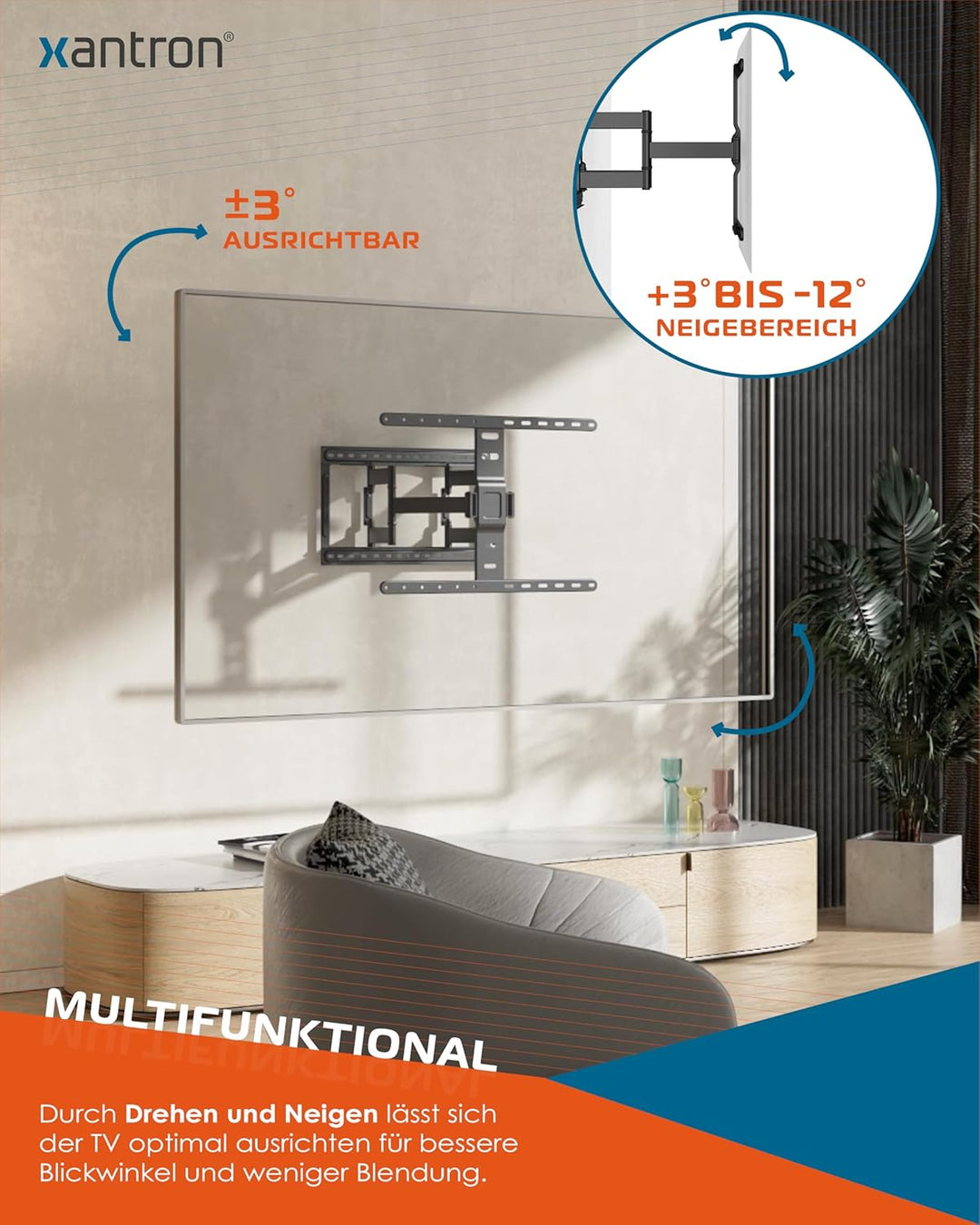 Xantron Slim Fit TV Wandhalterung Schwenkbar inkl. Zubehör - nur 27mm Wand-Abstand - 43-90 Zoll &amp; VE