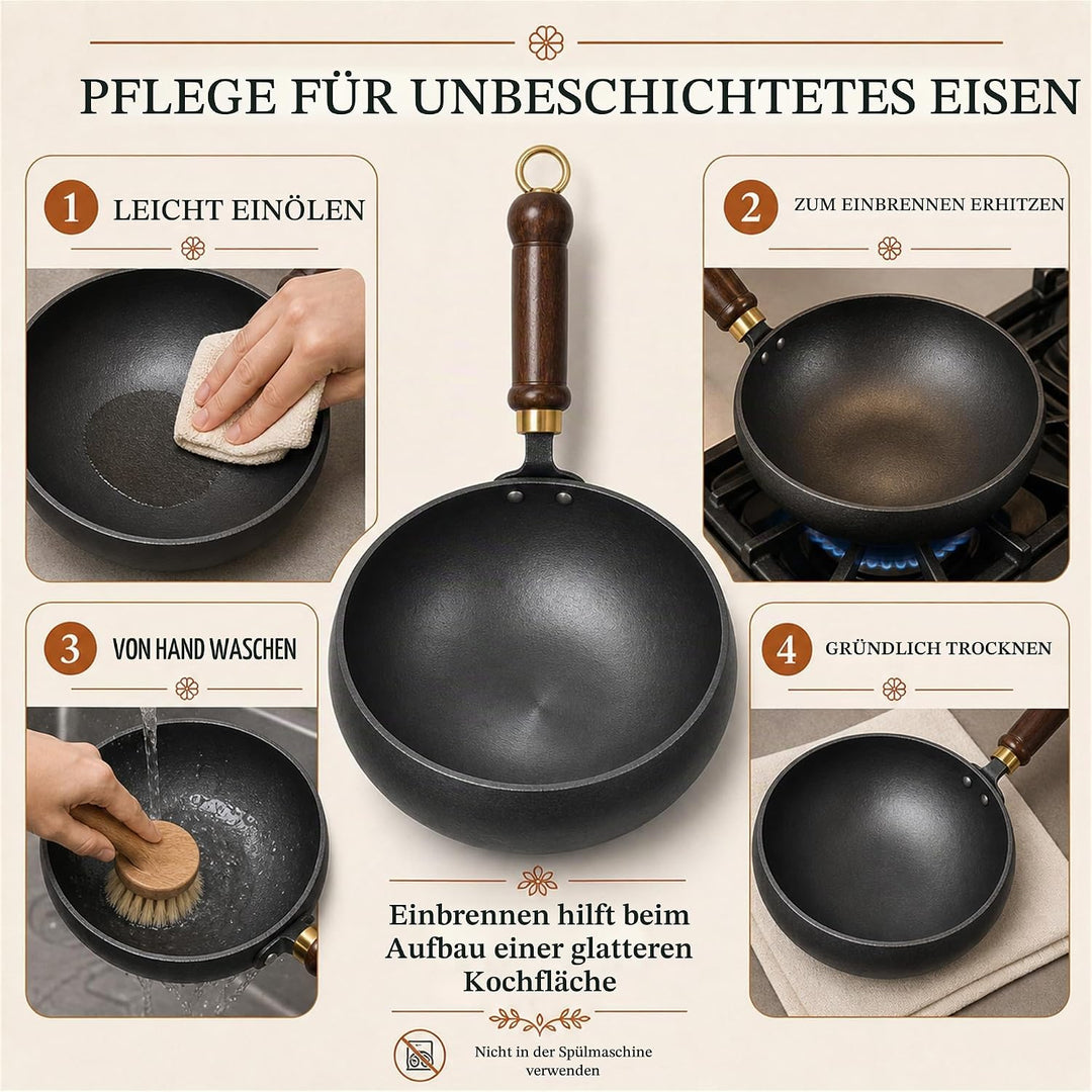Eisentopf, unbeschichtet, handgeschmiedet, grosser Bauch, Suppentopf, Bratpfanne für vielseitiges Ko