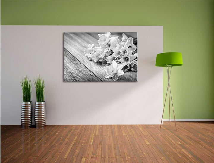 Pixxprint Bündel gelber Narzissen Kunst B&W als Leinwandbild/Grösse: 100x70 cm/Wandbild/Kunstdruck/f