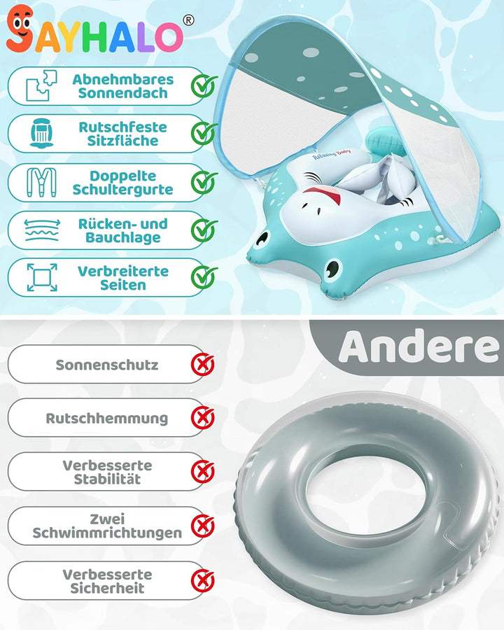 Schwimmring Baby mit Sonnendach Abnehmbarem Sonnendach Schwimmsitz Kleinkinder Schwimmhilfe für Klei