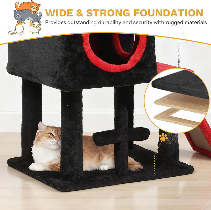 DWVO 111 cm Gothic-Katzenbaum für den Innenbereich mit Sargbett, geräumigem Katzenhaus, hängendem Sp
