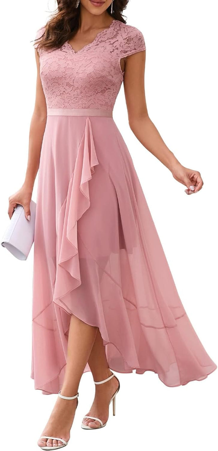 Bbonlinedress Abendkleider elegant für Hochzeit Spitzenkleid Chiffon Hi-Lo Kleid Brautjunferkleid Br