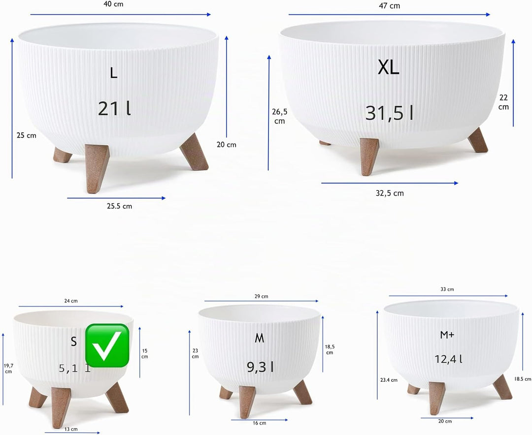 MELTOM Blumentopf Schale mit Füssen Einsatz Kräutertopf Übertopf Pflanzschale Eco Recycled (Weiss, S