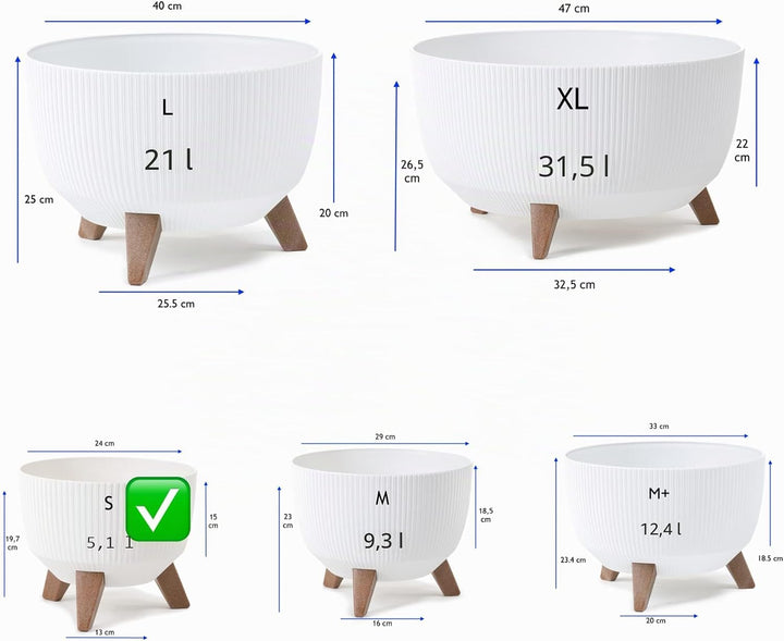 MELTOM Blumentopf Schale mit Füssen Einsatz Kräutertopf Übertopf Pflanzschale Eco Recycled (Weiss, S
