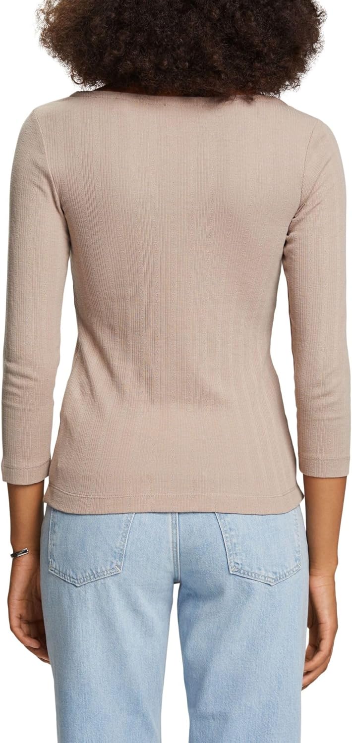 ESPRIT Longsleeve im Pointelle-Design XXS Light Taupe, XXS Light Taupe