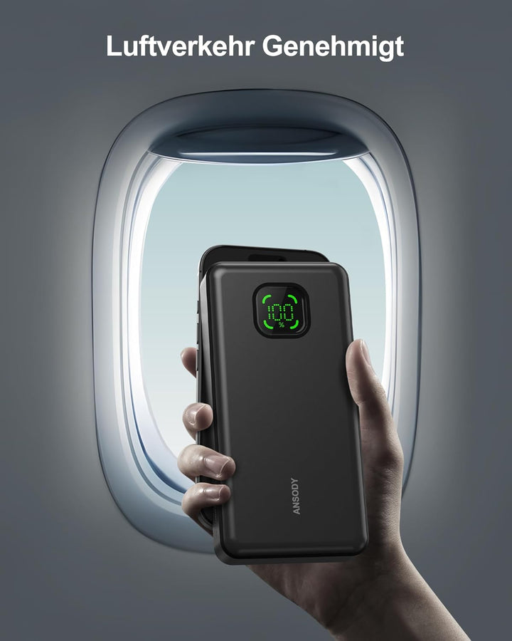 Power Bank 65W 25000mAh Powerbank Laptop Klein Aber Stark, 100W Max Externe Handyakkus LED Display U