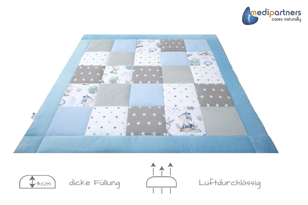 Medi Partners Krabbeldecke 100% Baumwolle 100x100cm multifunktional Dick Weich Spielmatte Baby Laufg
