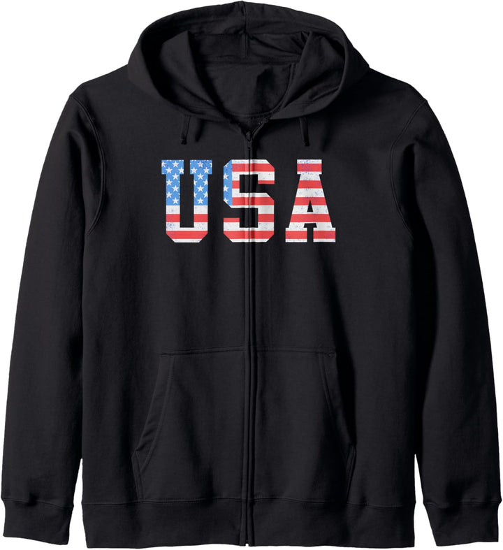 Trendy American Flag Text Collegiate Vintage Kapuzenjacke