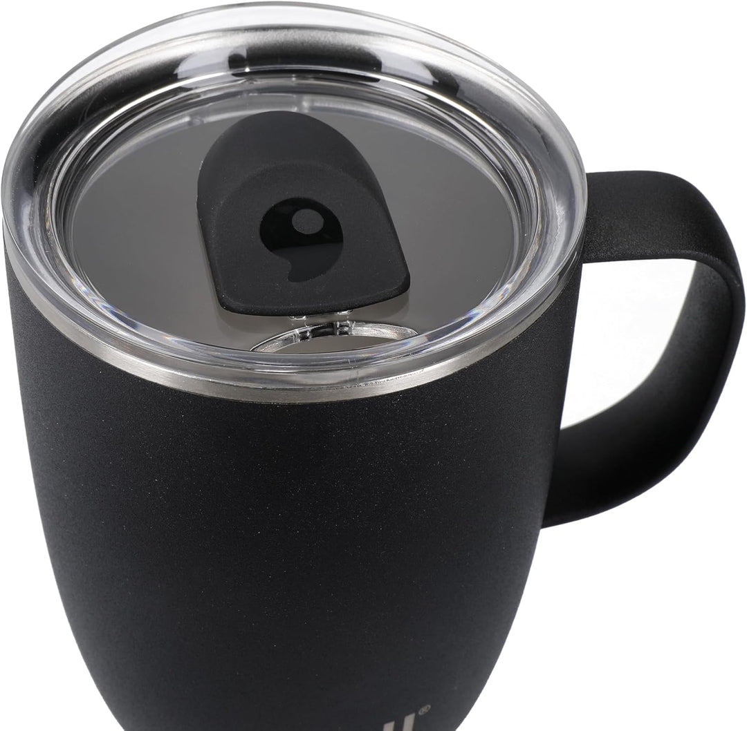 Swell Becher mit Henkel, Schwarz Onyx, 350ml. Vakuumisolierter Edelstahl-Reisebecher mit Griff, Reis