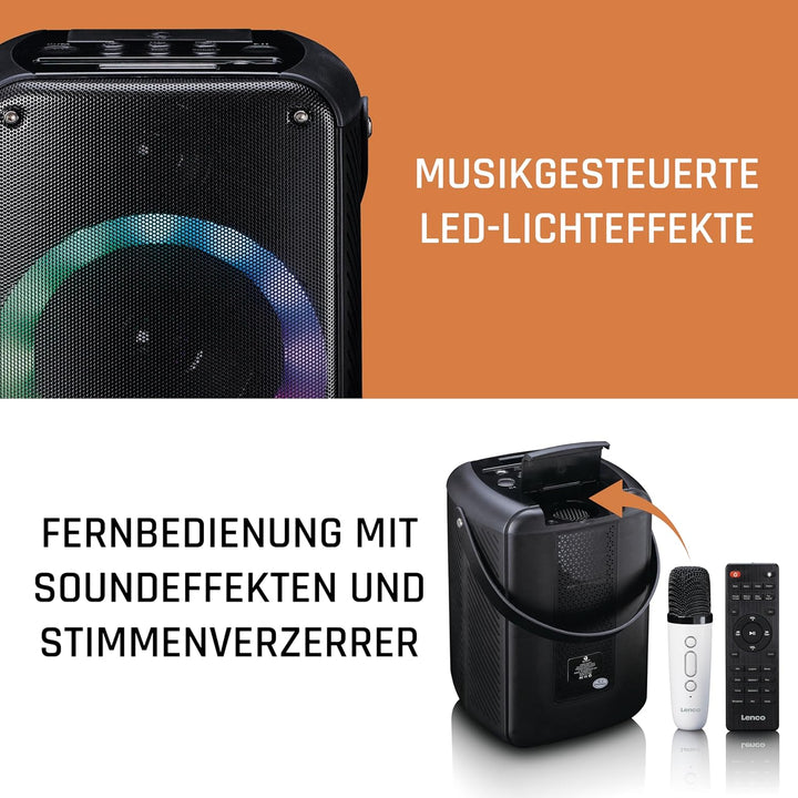 Lenco BTC-060BK - Karaoke-Set mit Bluetooth®, wiederaufladbarem Akku, drahtlosem Karaoke-Mikrofon un