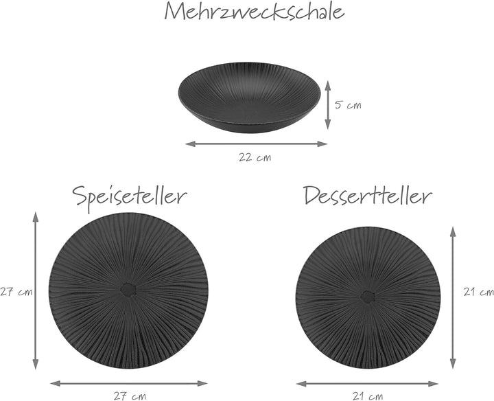 CreaTable, 23211, Serie VESUVIO Black, Geschirrset, Tafelservice 12 teilig
