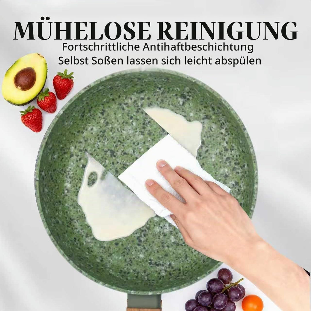 Leichte Antihaftbeschichtete Bratpfanne mit Holzgriff, Keramik-Aluminium, PTFE PFOA-frei, (24cm+28cm