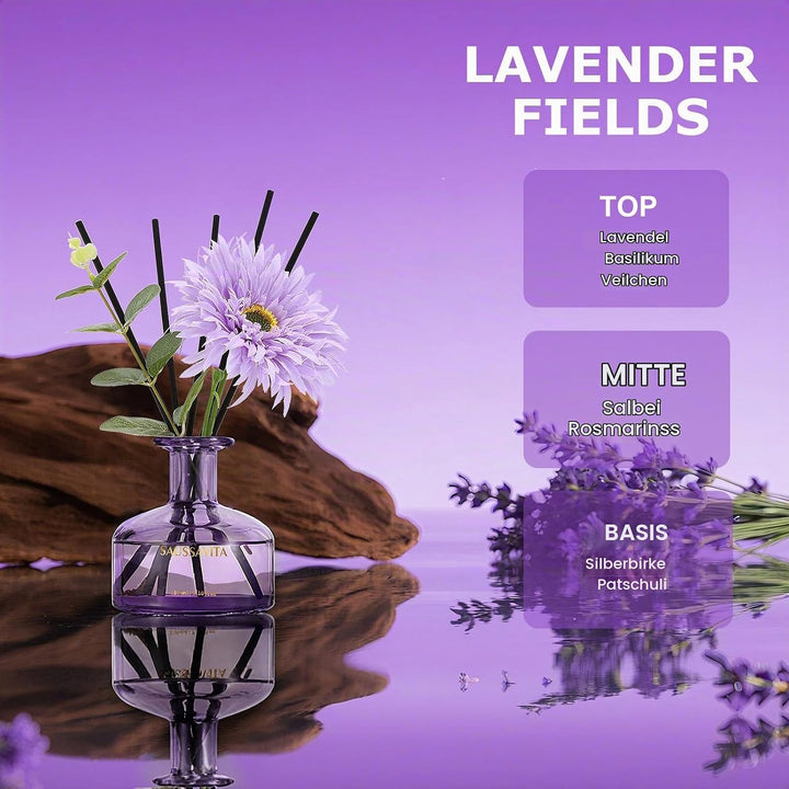Blume Raumduft Diffuser 120 Tage für Büro Lavendelfelder Duft Aroma Diffuser mit 7 Duftstäbchen, Nat