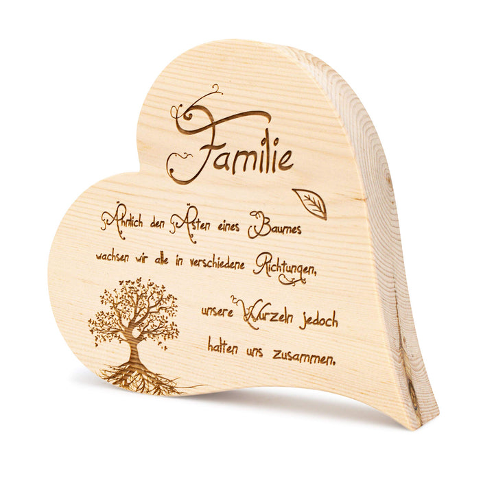 sagl.tirol Holzmanufaktur Zirbenherz mit Lebensbaum und Spruch Familie... 25cm 25 cm, 25 cm