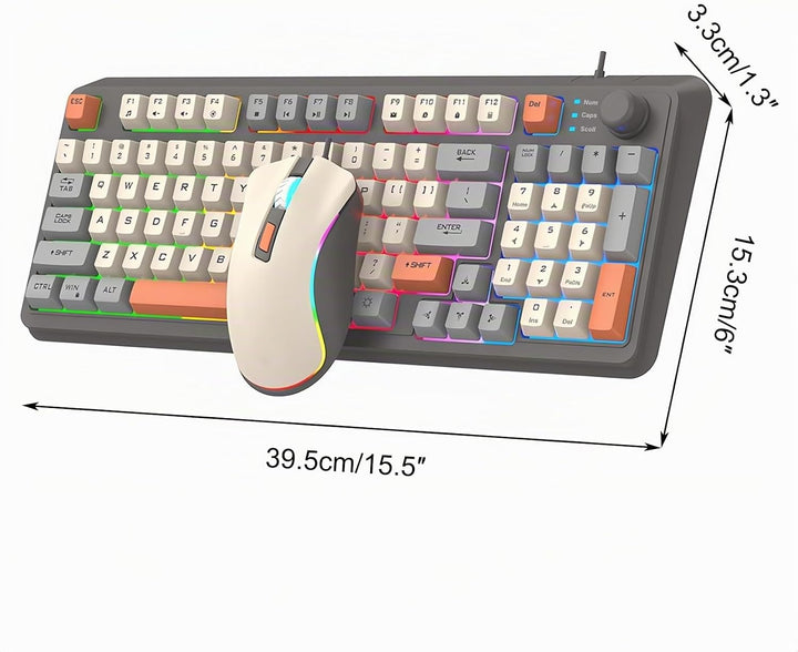 Kompakte Kabelgebundene Tastatur und Maus Set mit 94 Tasten Lautstärkeregler Buntes Licht Ergonomisc