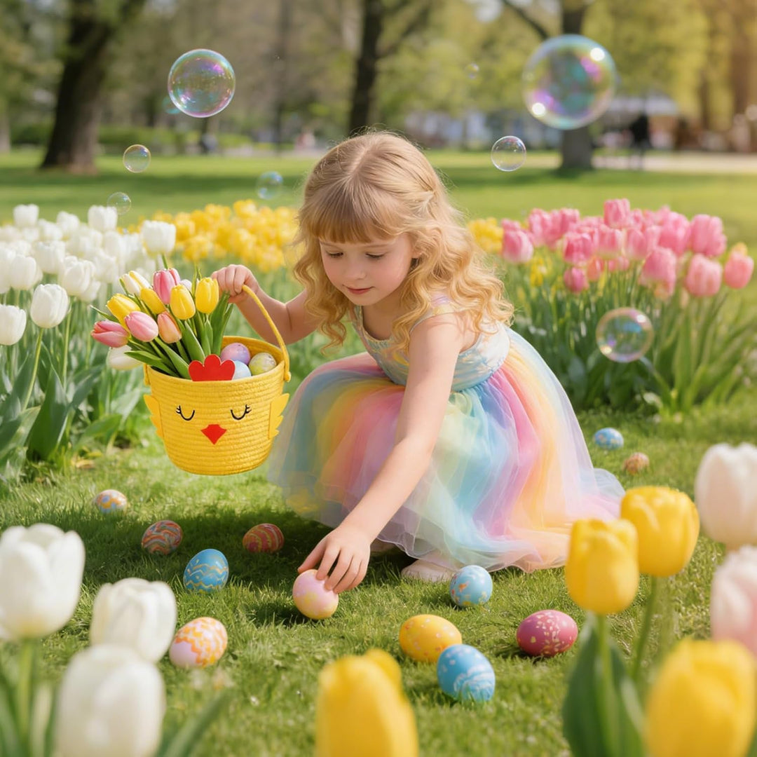 PinkSheep gewebter Korb für Kinder, Ostereier/Süssigkeiten Korb mit Griff, Niedliche Tier Lagerkörbe