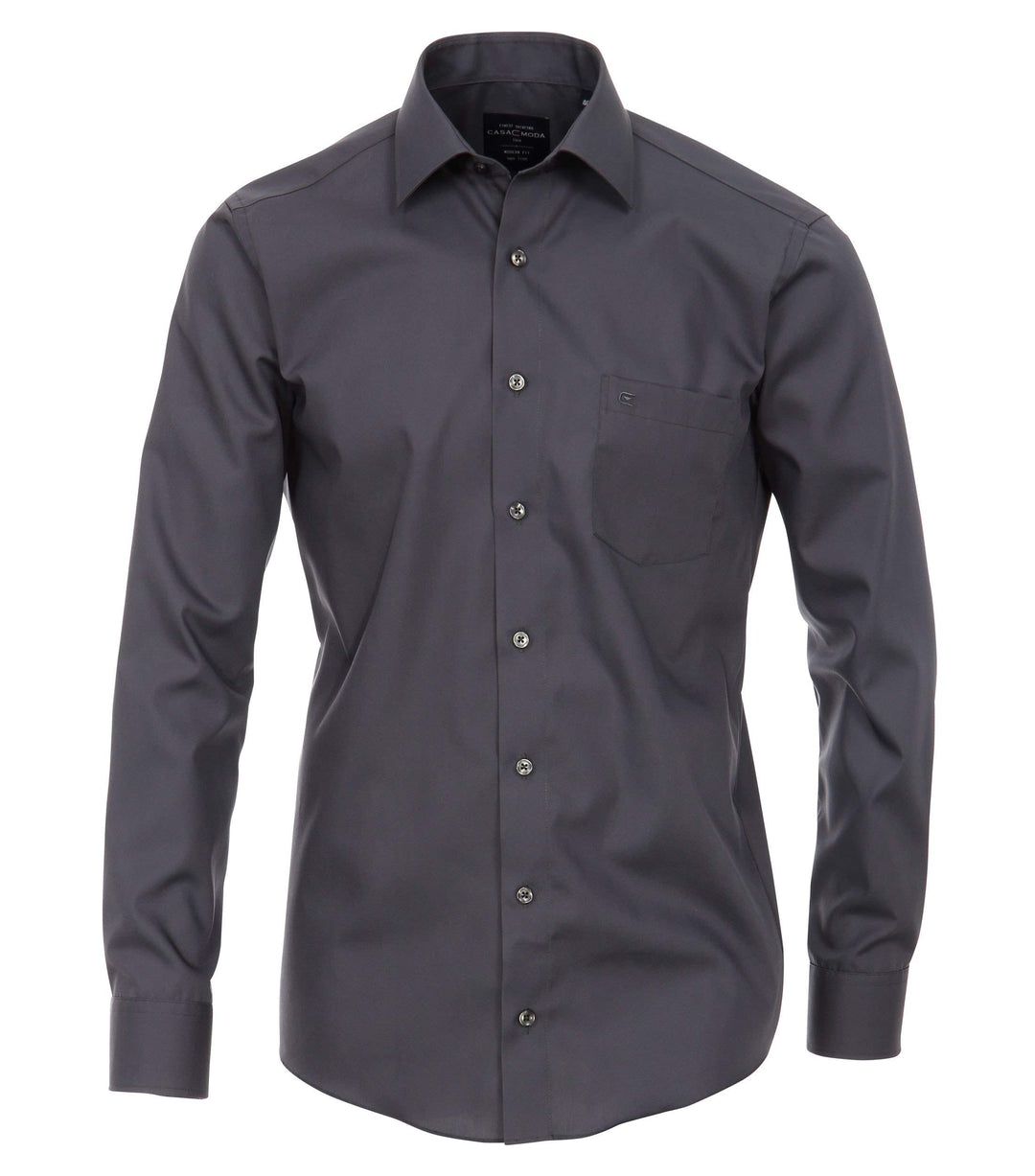 CASAMODA Herren Popeline Hemd uninah 006550 Modern Fit 40 Dunkelgrau, 40 Dunkelgrau