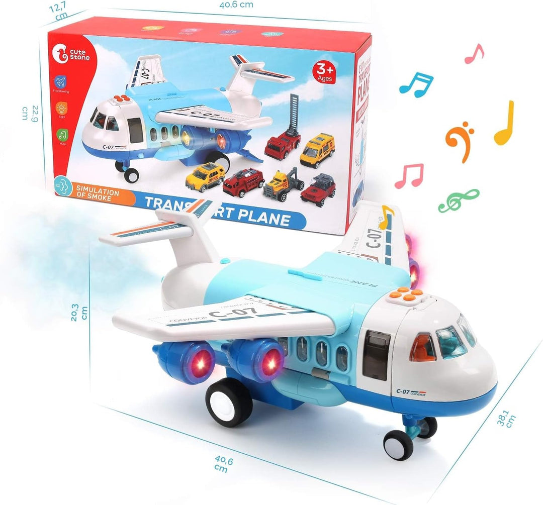 cute stone Toy Airplane Plane Toy with Smoke, Sound and Light, Fricton Powered Airplane with Mini Ca