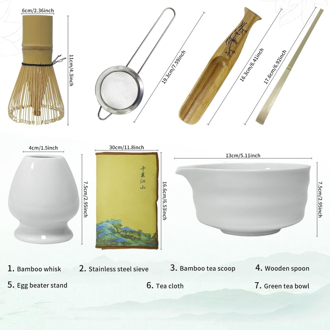 Matcha Set, Matcha Tee Set – Matcha Besen Set mit Schneebesen, Besenhalter, Keramik Matcha-Schale, 2