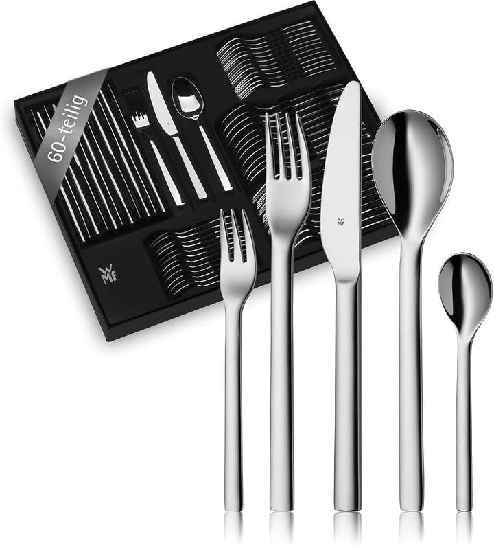 WMF Habitum Besteck Set 12 Personen, Essbesteck 60 teilig, Monobloc-Messer, Cromargan Edelstahl poli