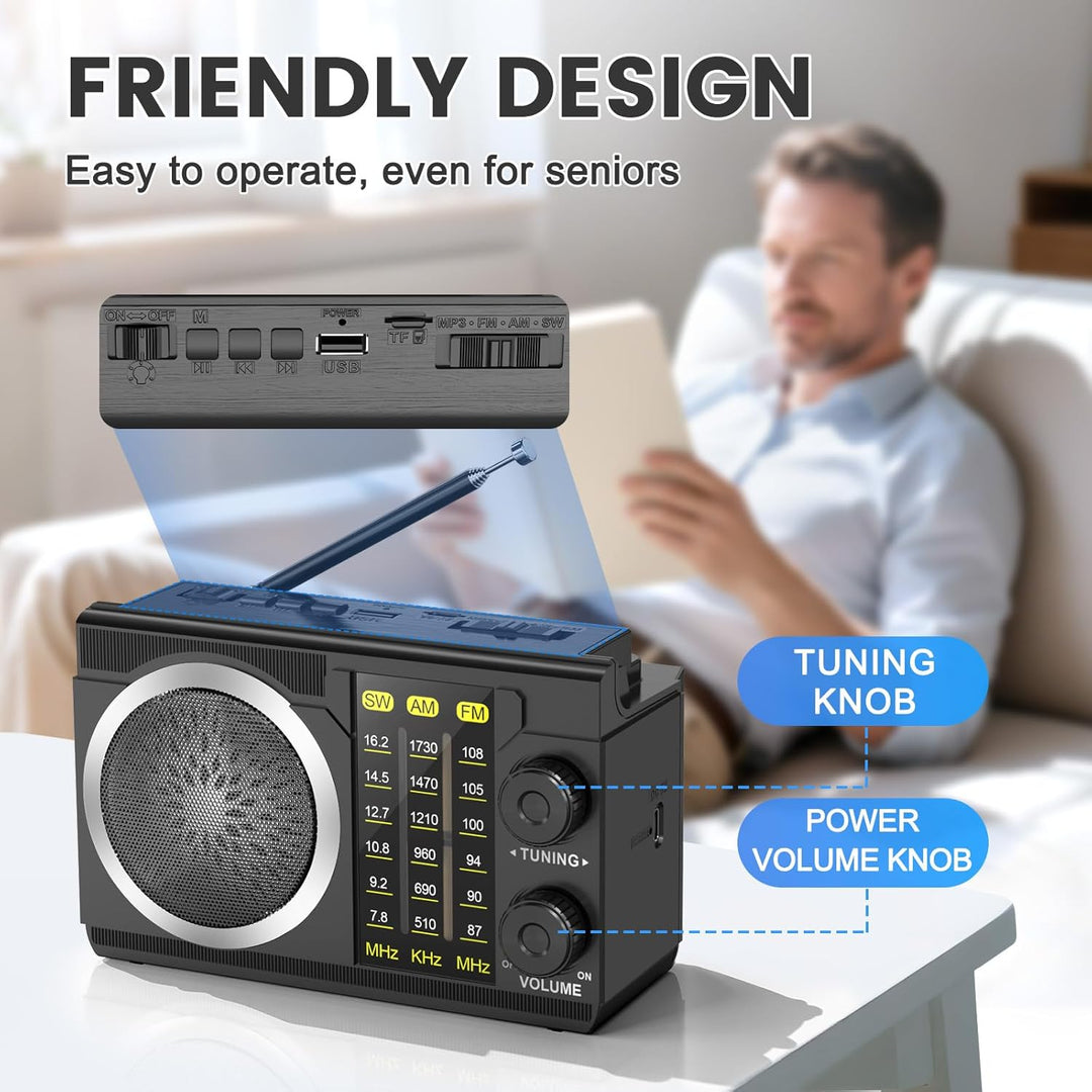 PRUNUS J-135 AM/FM/SW Solar Radio mit 1800mAh Akku oder AA batteriebetrieb, Nostalgie Radio mit Blue
