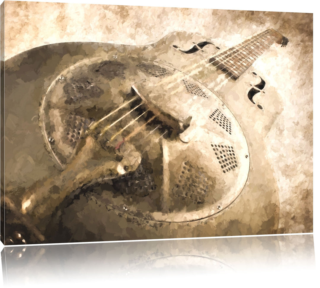 altmodische Gitarre aus Stahl Format: 100x70 auf Leinwand, XXL riesige Bilder fertig gerahmt mit Kei