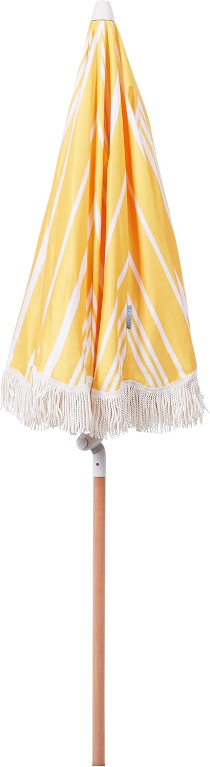 Sonnenschirm mit Volant Regenschutz Holzmast gelb rund ⌀ 150 cm Boho Mondello
