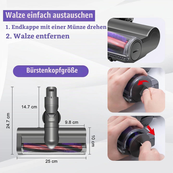 Elektrische Bürste kompatibel für Dyson V6 DC58 DC59 DC62 DC72 DC74 SV04 SV06 SV09, Direktantrieb Re