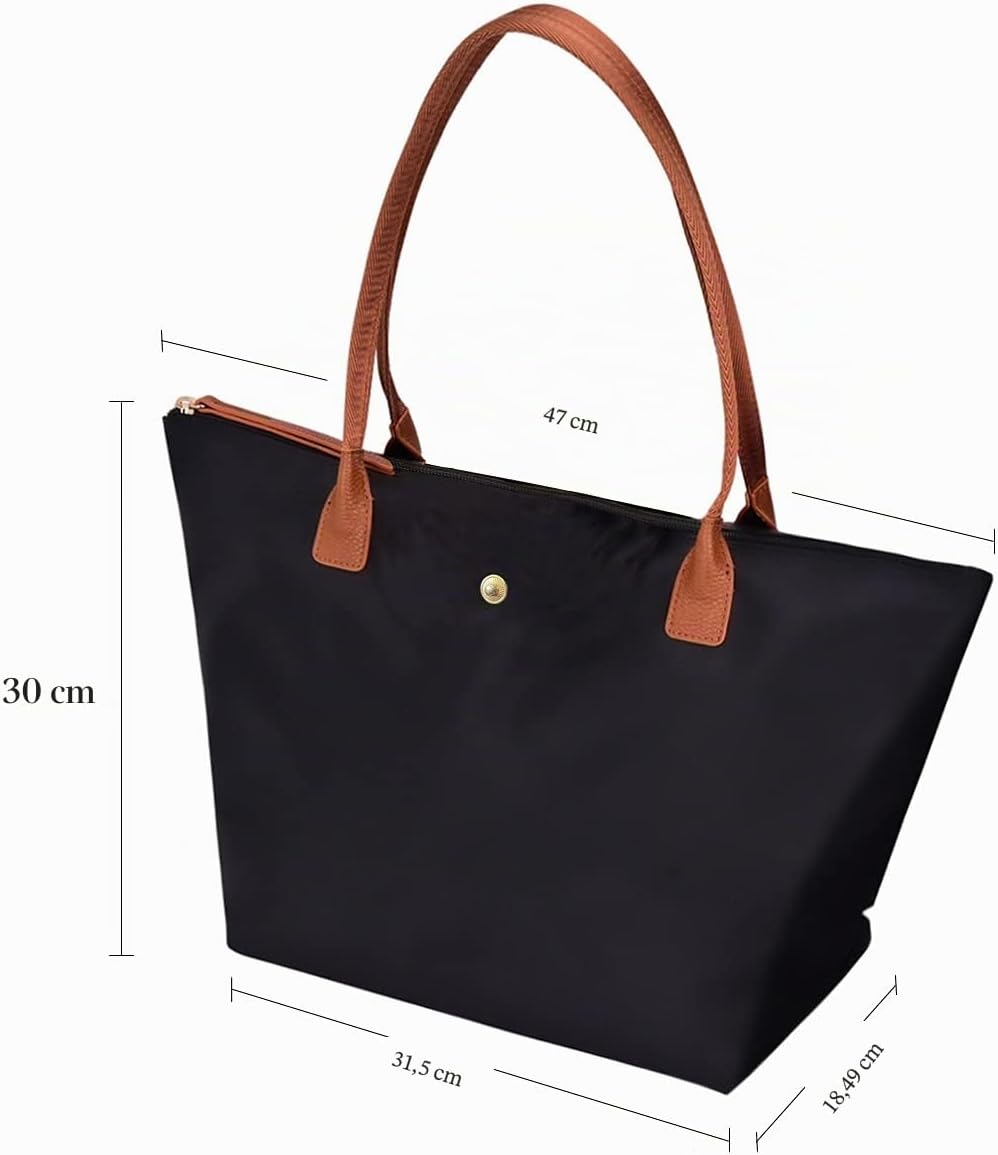 GM LIKKIE Schultertasche für Damen, Nylon, Top-Griff, faltbare Wochenend-Hobo-Handtasche Schwarz 2,