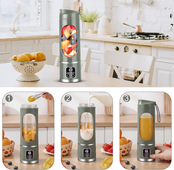 Tragbarer Mixer Smoothie Maker To Go, 450 ml Portable Blender, Mini-Standmixer mit 12 Klingen und LE