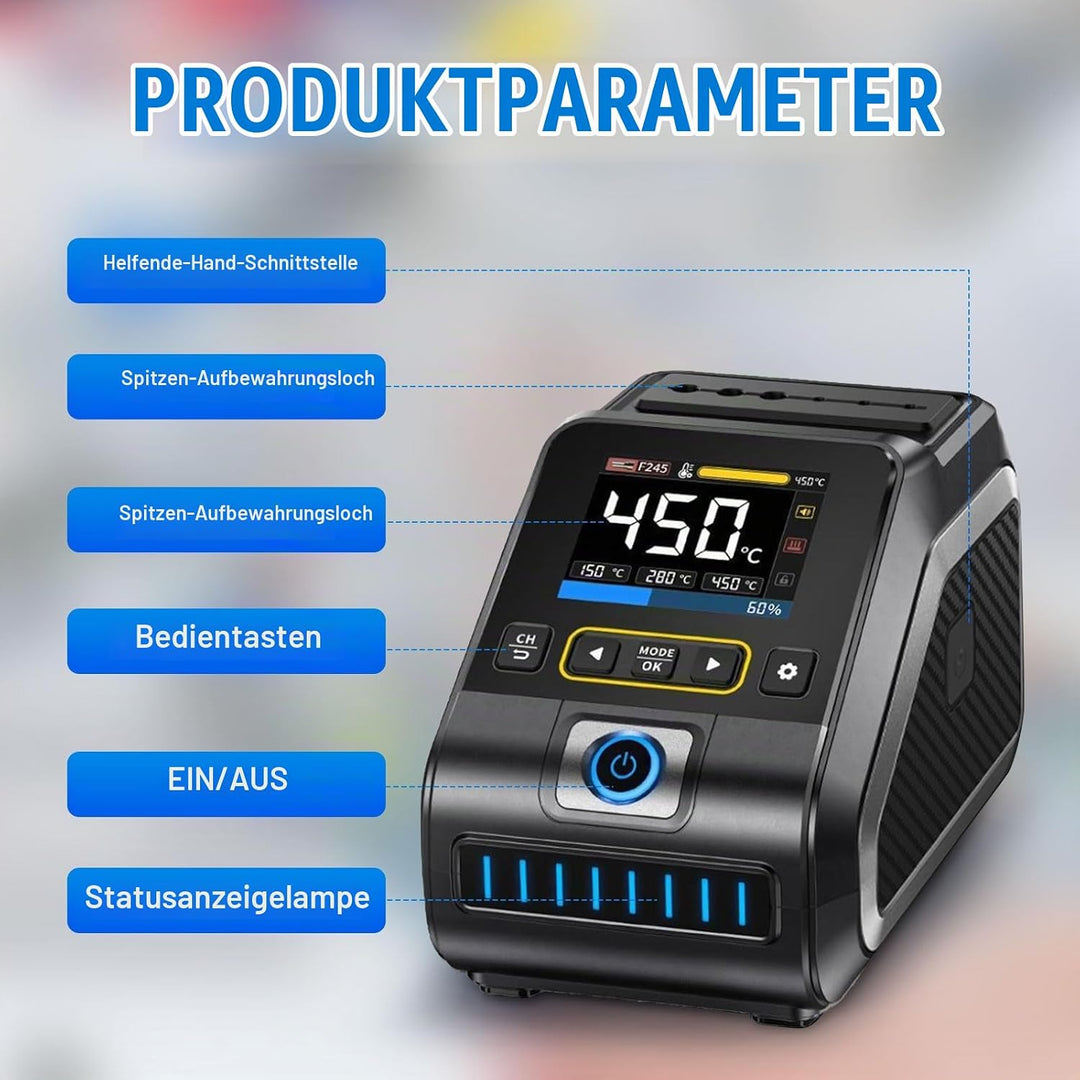 DWS-200 Lötstation Profi Lötkolben Station Set 100-450°C Keramikheizelement LCD-Display für Elektron