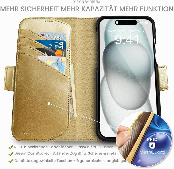 Dreem Fibonacci kompatibel mit iPhone 15 Brieftaschen-Etui / 2-in-1 stossfestes Etui und abnehmbares