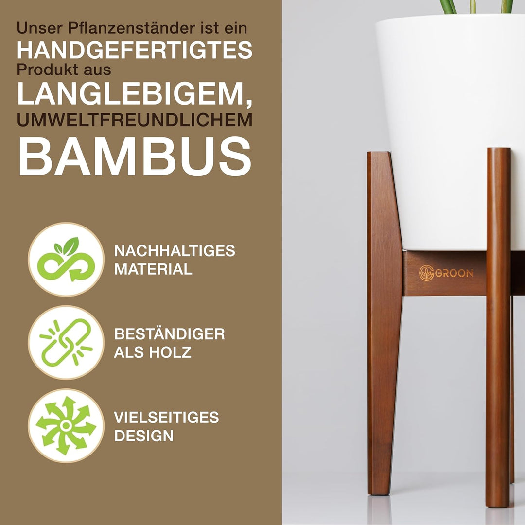 Groon® Premium Pflanzenständer Braun aus Bambus – Verstellbarer Blumenständer 20–32 cm | Handgeferti