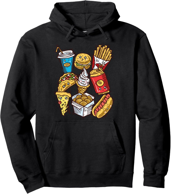 Junk Food Pommes-Burger-Eiscreme-Hotdog Pullover Hoodie