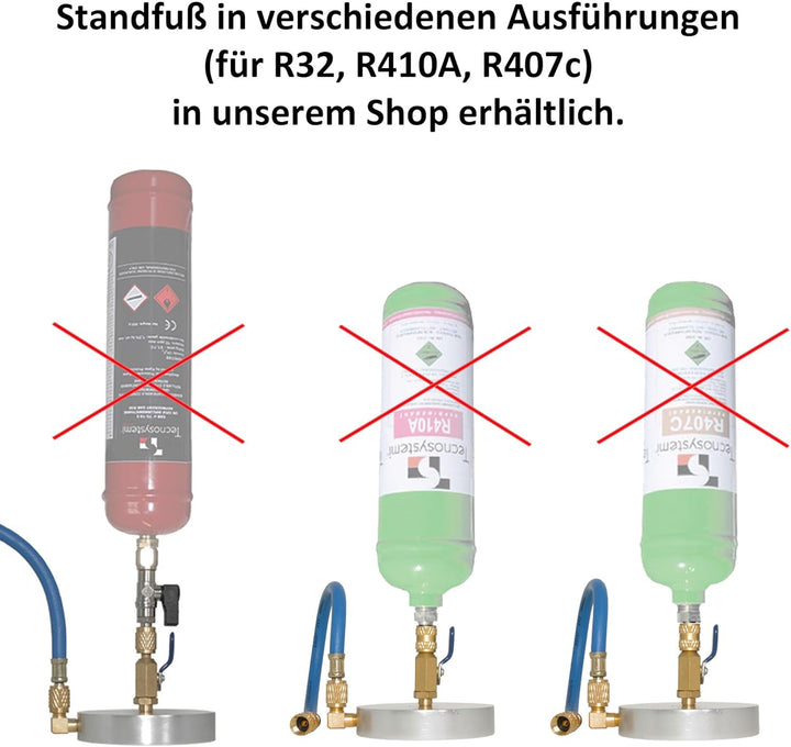 Füllset mit Standfuss für Kältemittel R32-1/2 ACME Linksgewinde - 1/4 SAE M