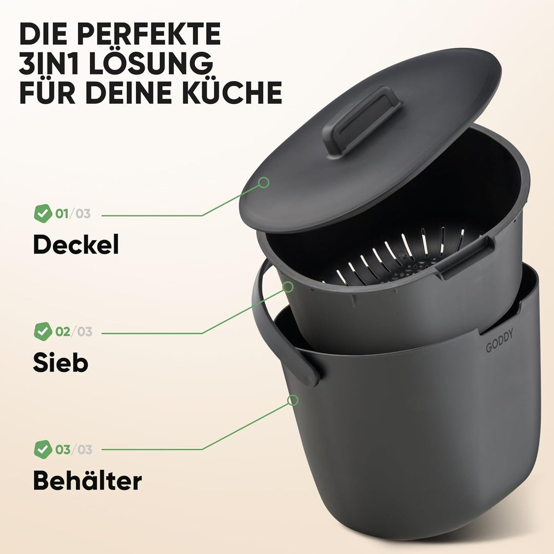 GODDY Biomülleimer Küche Bioabfallbehälter für küche Eimer mit Deckel [Geruchsdicht] 7L Komposteimer