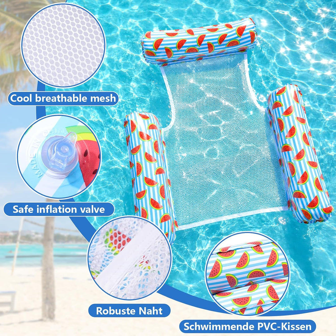 Luftmatratze Pool,2 Stück Wasserhängematte mit 2 Getränkehalter | 4 in 1 Luftmatratze Wasser mit Rüc