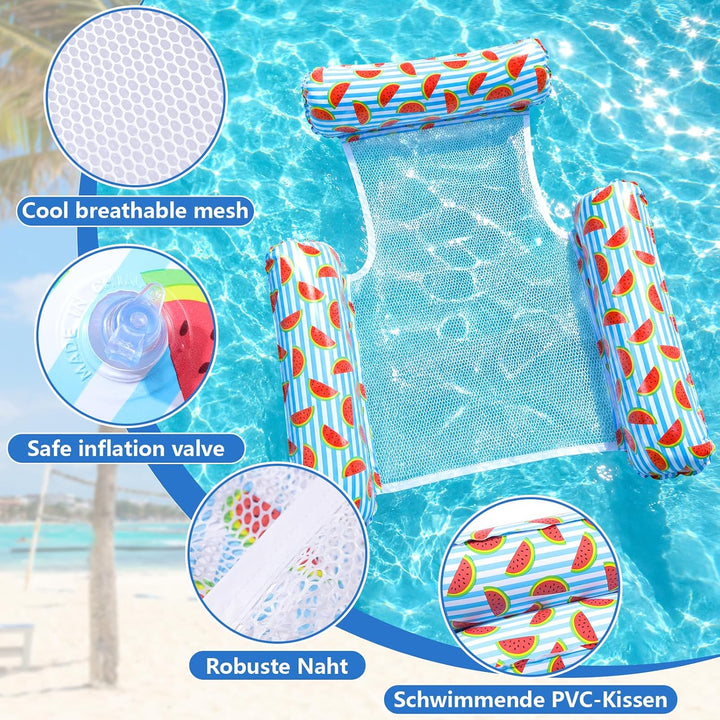 Luftmatratze Pool,2 Stück Wasserhängematte mit 2 Getränkehalter | 4 in 1 Luftmatratze Wasser mit Rüc