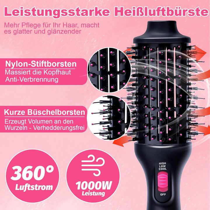 Warmluftbürste Rundbürstenföhn, One-Step Föhnbürste zum Haartrockner 4 In 1 Heissluftbürste mit 3 ei