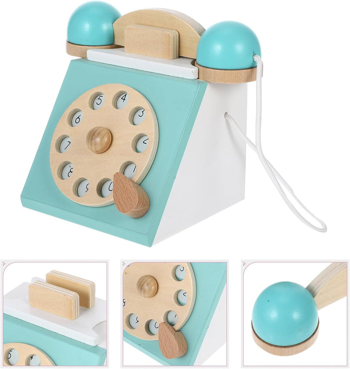 BESTonZON Holz Telefon Spielzeug Mit Wählscheibe Retro Design Kindertelefon Ab 3 Jahre Für Interakti