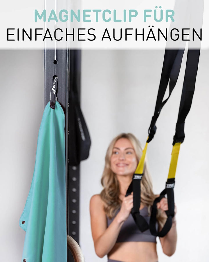 Fit-Flip Fitness Handtuch aus Mikrofaser kompakt und schnelltrocknend | mit Magnet und Reissverschlu