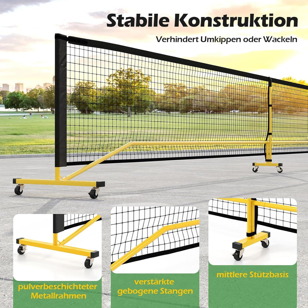 COSTWAY Pickleball Netz tragbar mit Rollen, 6,7 m Pickleball-System in offizieller Grösse mit Metall