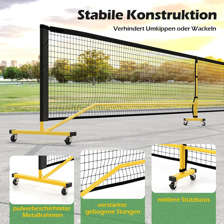 COSTWAY Pickleball Netz tragbar mit Rollen, 6,7 m Pickleball-System in offizieller Grösse mit Metall