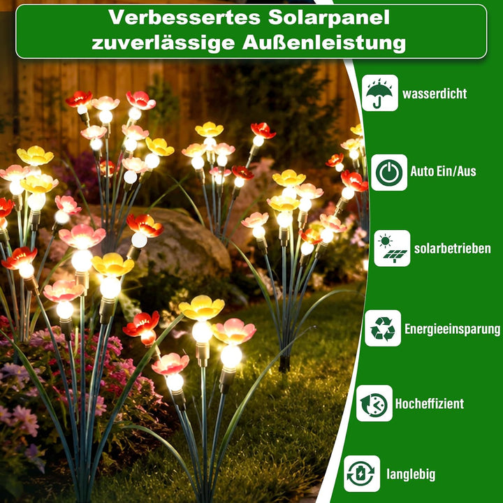 Solar-Gartenlichter, 4 Stück, schwingende Blume und Glühwürmchen, schwingt im Wind, Solar-Aussenleuc